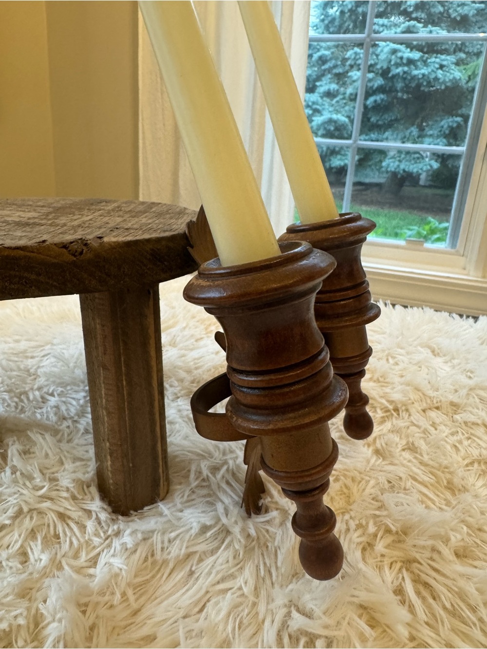 MCM Wooden Double Wall Sconce Candle Holder - Picture 3 of 8